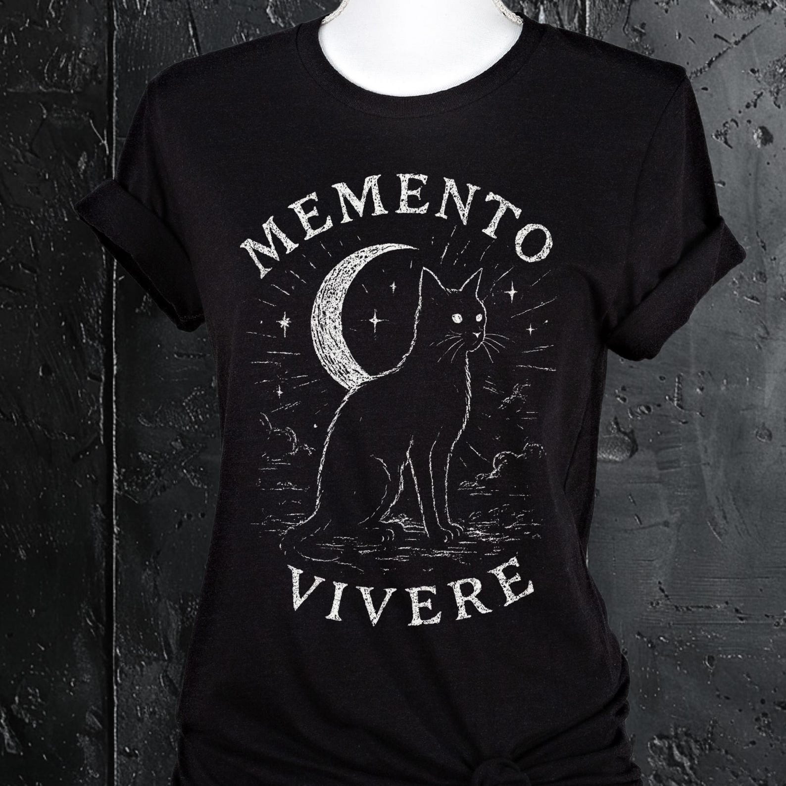 Memento Vivere Cat T-Shirt | Witchy Gothic Dark Academia Tee XL