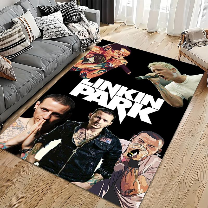 Rock Music Area Rug, Linkin Park Chester Bennington Collage Tattoo Microphone Art Print, Music Fan Decor, Non-Slip Mat
