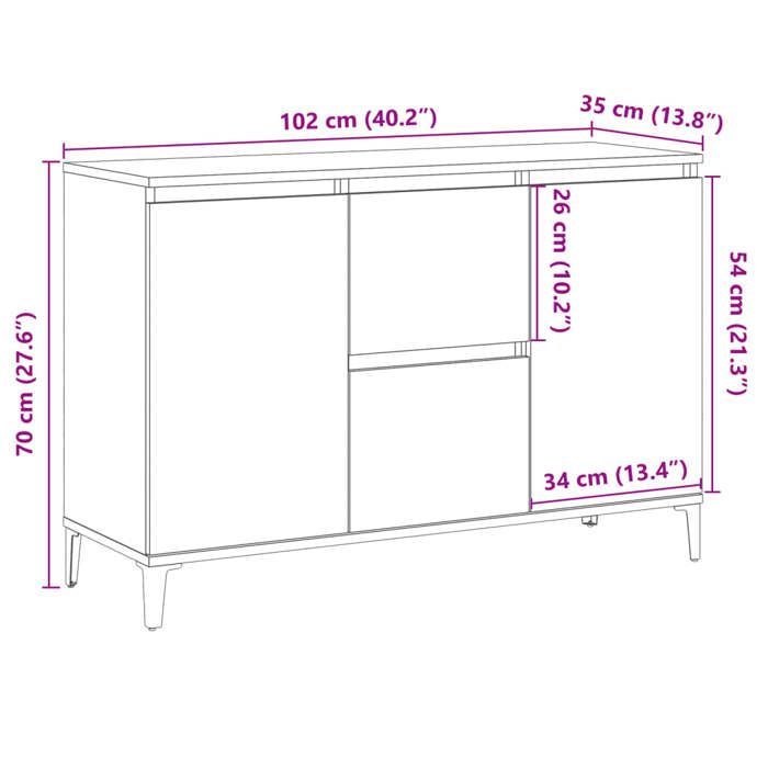 VidaXL Buffet chêne artisanal 102x35x70 cm bois d'ingénierie, armoire à livres, armoire latérale, armoire de rangement, 856487