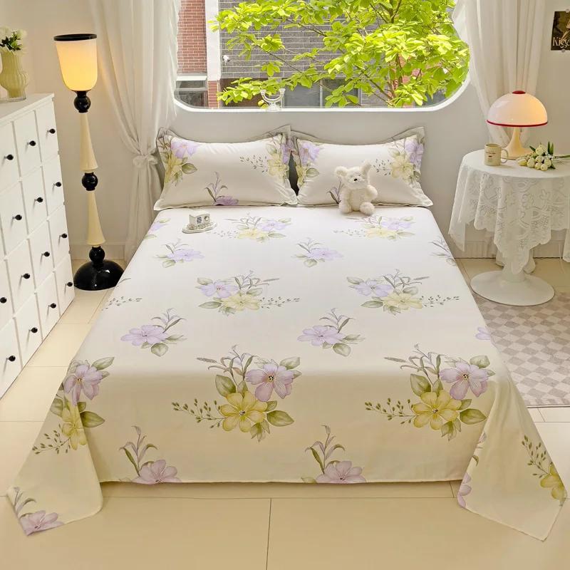 Pink Floral Bed Sheet Set Soft Cotton 4 Pieces Queen Botanical Bed Set, 8 Inch Deep Pocket Fitted Sheet, Flat Sheet, Pillowcases