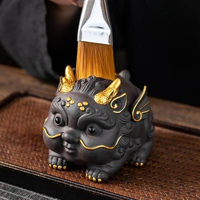 Handcrafted Purple Sand Pixiu Tea Pet Auspicious Beast Statue for Tea Ceremony Meditation Home Desk Decoration Feng Shui Gift