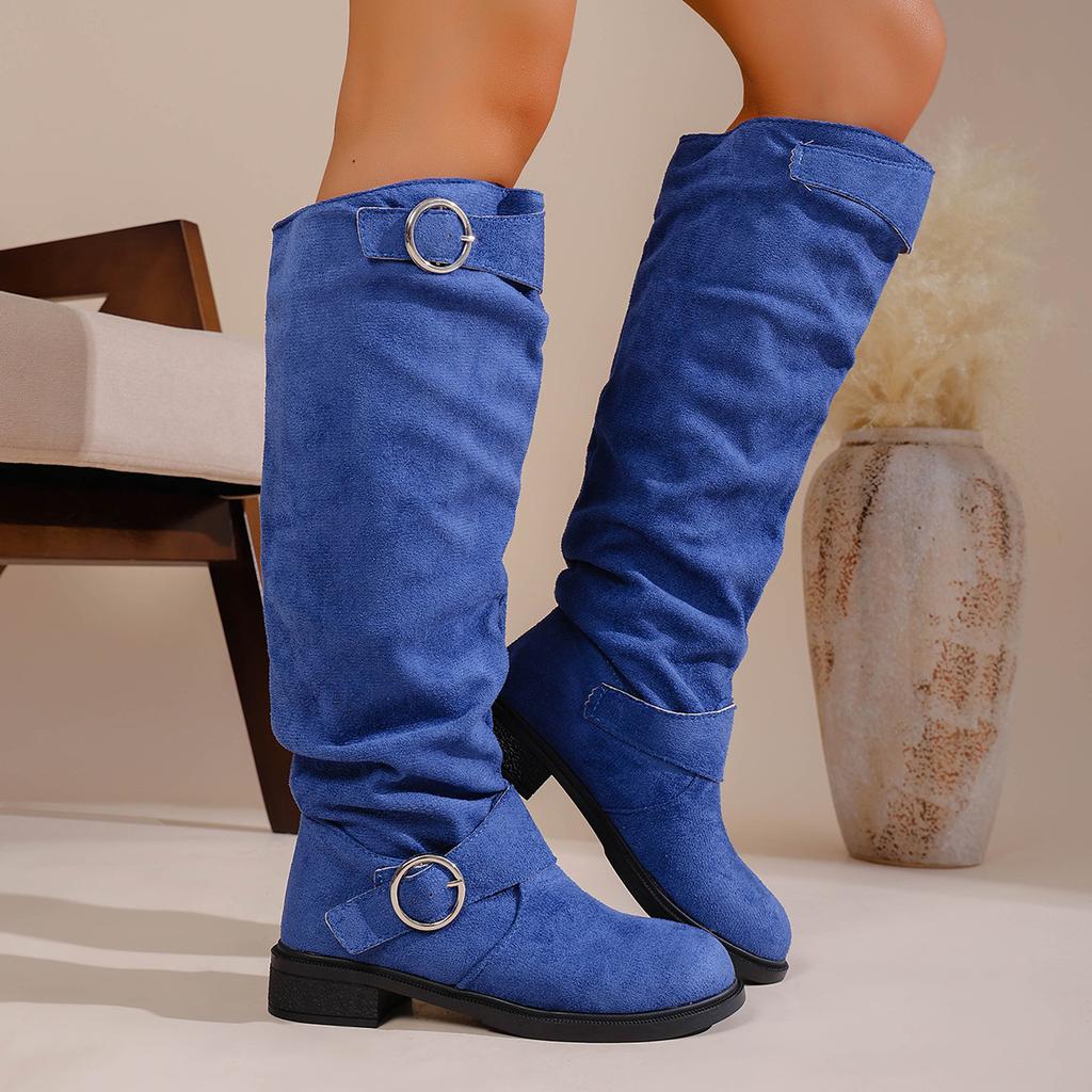 Plus Size Stacked Boots Women,Wrinkle Boots with Block Heel for Women