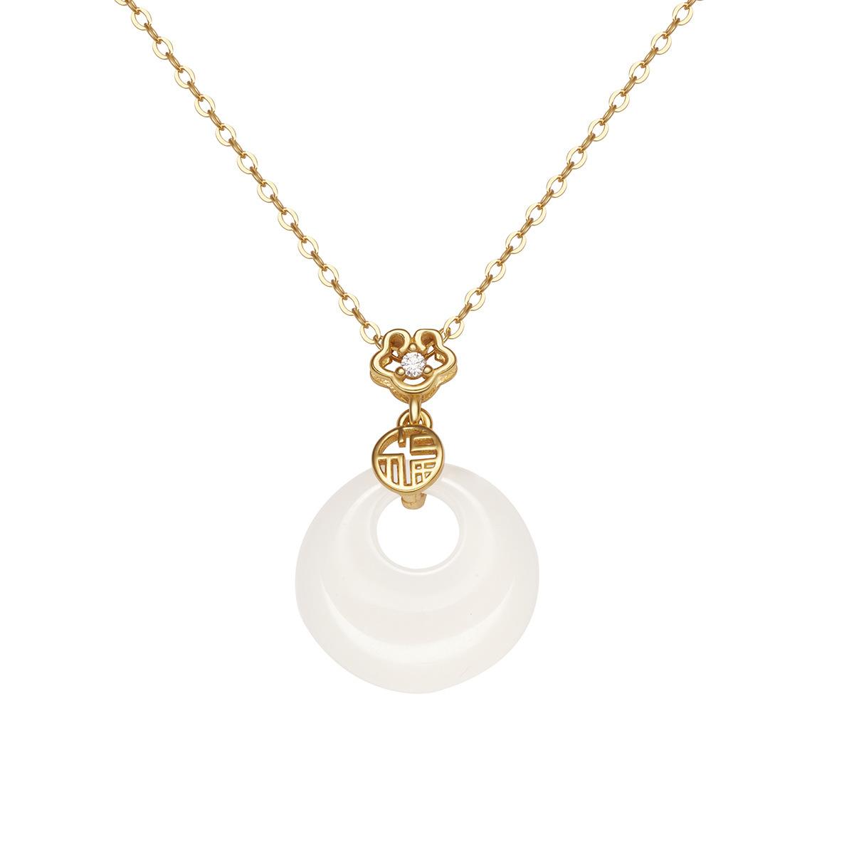 

Ожерелье из стерлингового серебра 925 пробы с халцедоном, амулетом благословения и безопасности, женское, с подвеской из белого агата с брендом благословения в виде благоприятного облака 925 Silver