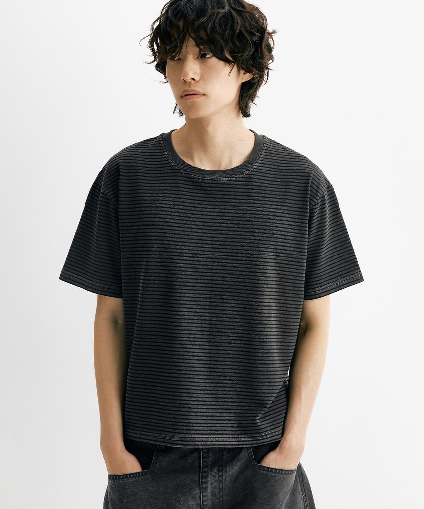 Denawo Pigment Stripe Crop Short Sleeve Tee (Charcoal)