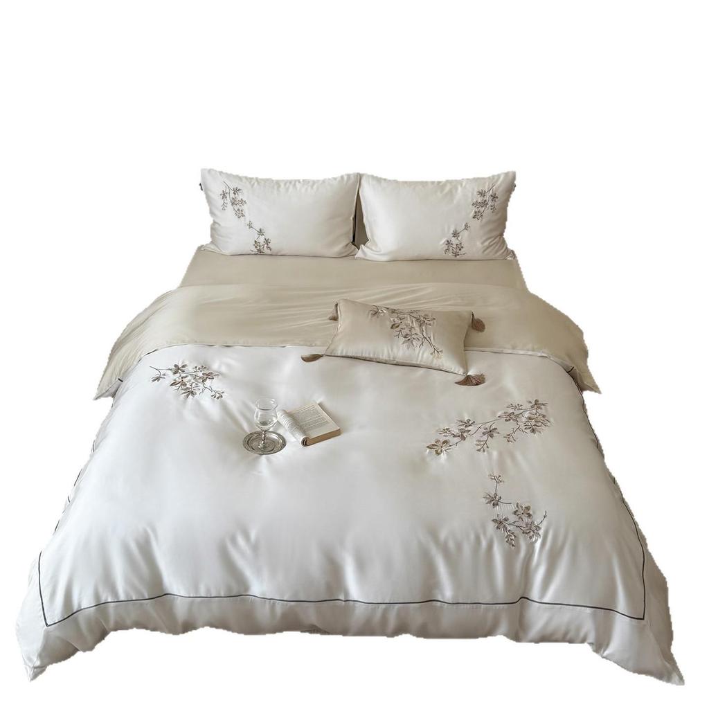 Spring/Summer High-End Lyocell Tencel Embroidery 4-Piece Cool Touch Bedding Set