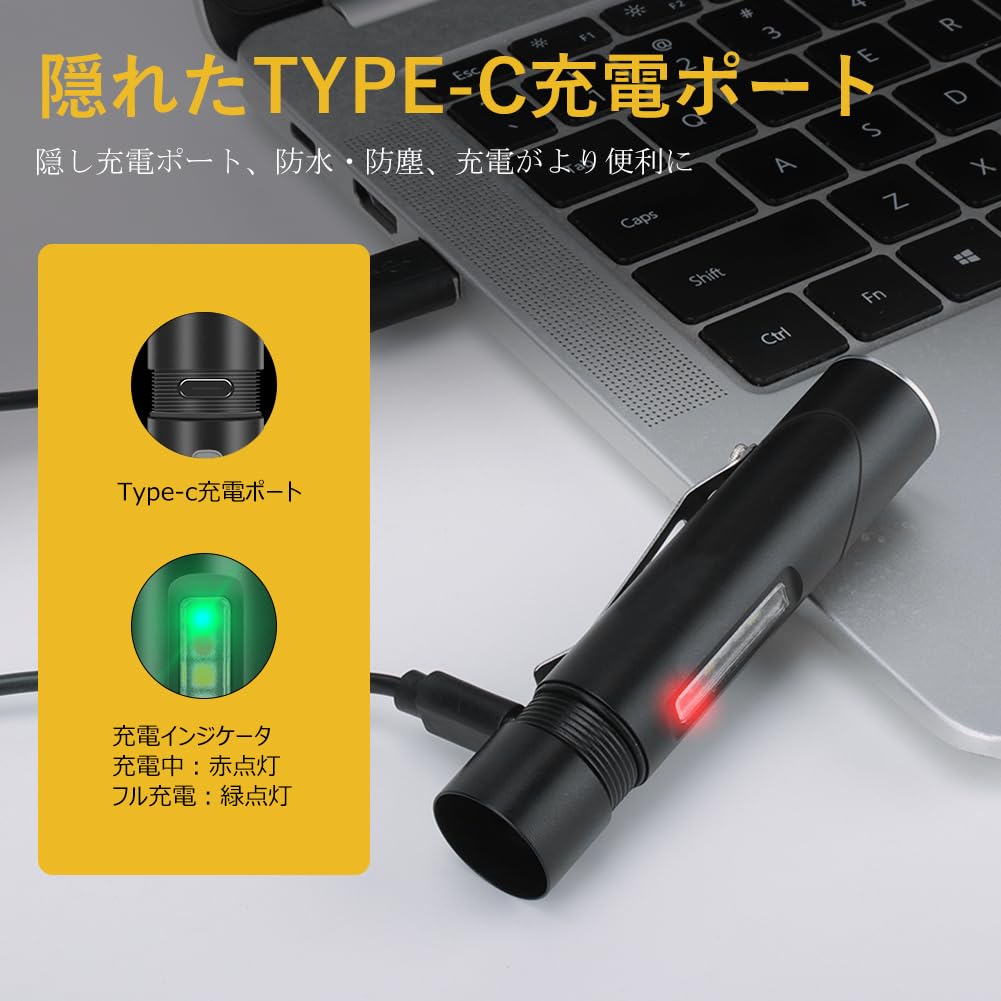 UniqueFire Flashlight LED Small Ultra Multifunctional Military Powerful Handy USB Rechargeable LED 5 Level White Light Adjustment High Brightness EDC