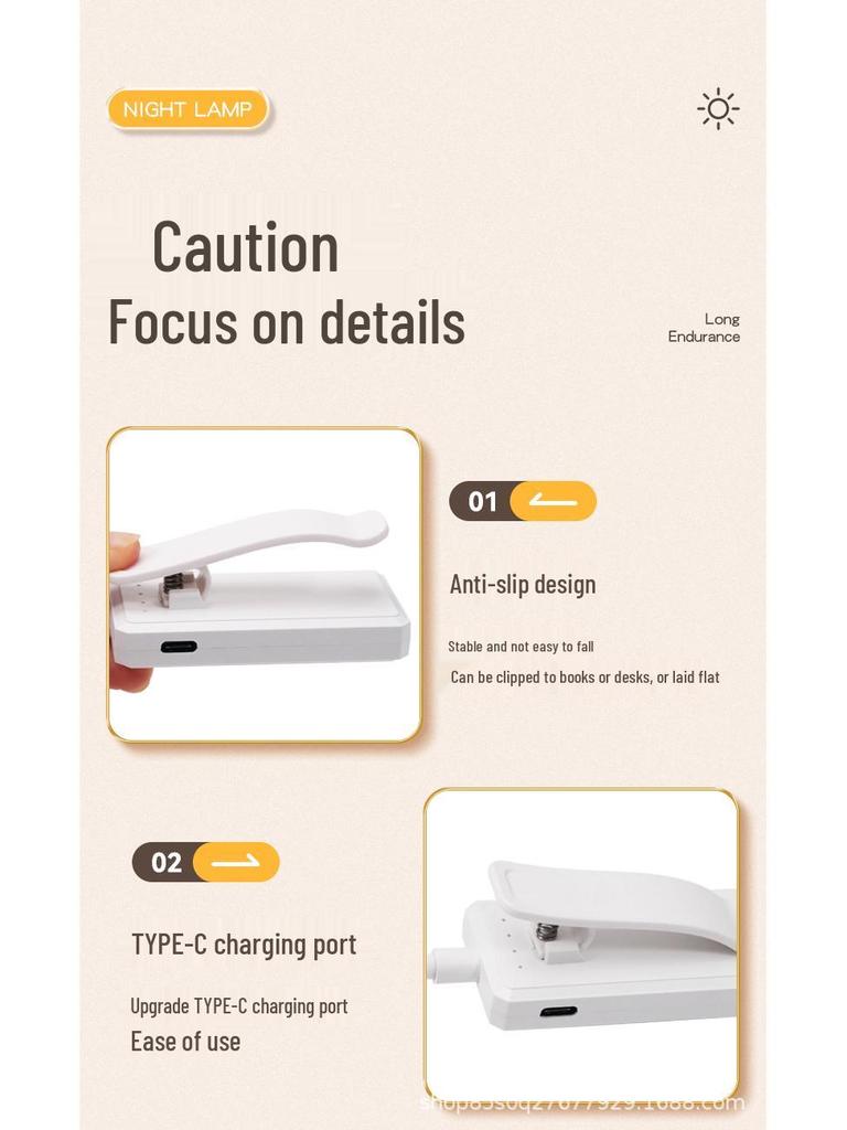 USB Rechargeable Clip-On Eye-Protective Reading Light for Dorms and Offices