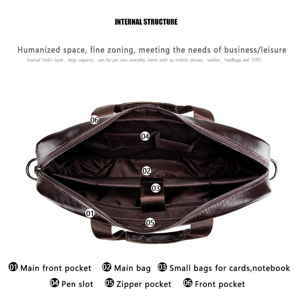 LAOSHIZI Men's Briefcase Male  Genuine Leather Messenger Bag Documents Bag Crossbody Bag