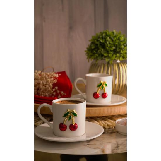 

Набор из 4 фарфоровых кофейных чашек Dream Cherry с вышивкой на 2 персоны