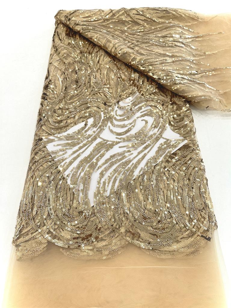 African French Beaded Lace Fabric 2025 High Quality Lace Embroidered Nigerian 3d Sequins Tulle Lace 5 Yards For Sew Party Dress
