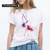 Elegant Ballet Print Short Sleeve T-shirt Women's Slim Fit Summer Top Modal Fabric Student Girl Fashion Polyester