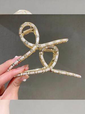 Pearl Hair Claw Clips Geometric Hairpin Women Large Shark Clip Back Head Non-slip Hair Grabbing Headwear Hair Accessories