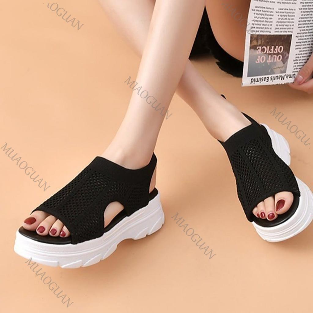 Fashion Thick Bottom Sandals Women Summer New Fish Mouth Hollow Leisure Students Sports Style Mesh Platform Wedge Sandalias Femininas