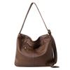 Genuine cowhide leather women's handbag, large capacity soft leather tote, casual single-shoulder slouchy style big bag