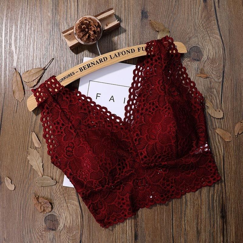 

Модный сексуальный женский сексуальный кружевной бюстгальтер с глубоким v-образным вырезом и цветочным принтом, полый кружевной подол винный