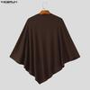 INCERUN Men Ribbed Knit Poncho Tops Side Button Batwing Sleeve Loose Casual Pullovers