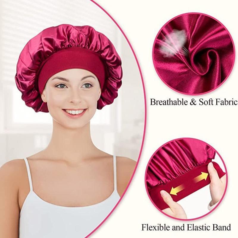 Satin Sleep Bonnet 2Pcs Soft Stretch Wide Elastic Band Breathable Hair Care Headscarf for Home Night Sleeping