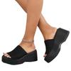 Womens One Band Wedge Platform Solid Color Slippers Plus Size Square Toe Outdoor Wear Sandals