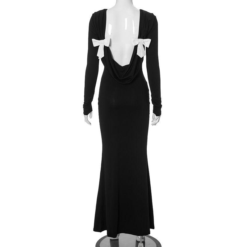 

Dress European and American Sexy Slim fit Long sleeve Backless Dress Long dress Sexy Bodycon Maxi Dress Black S
