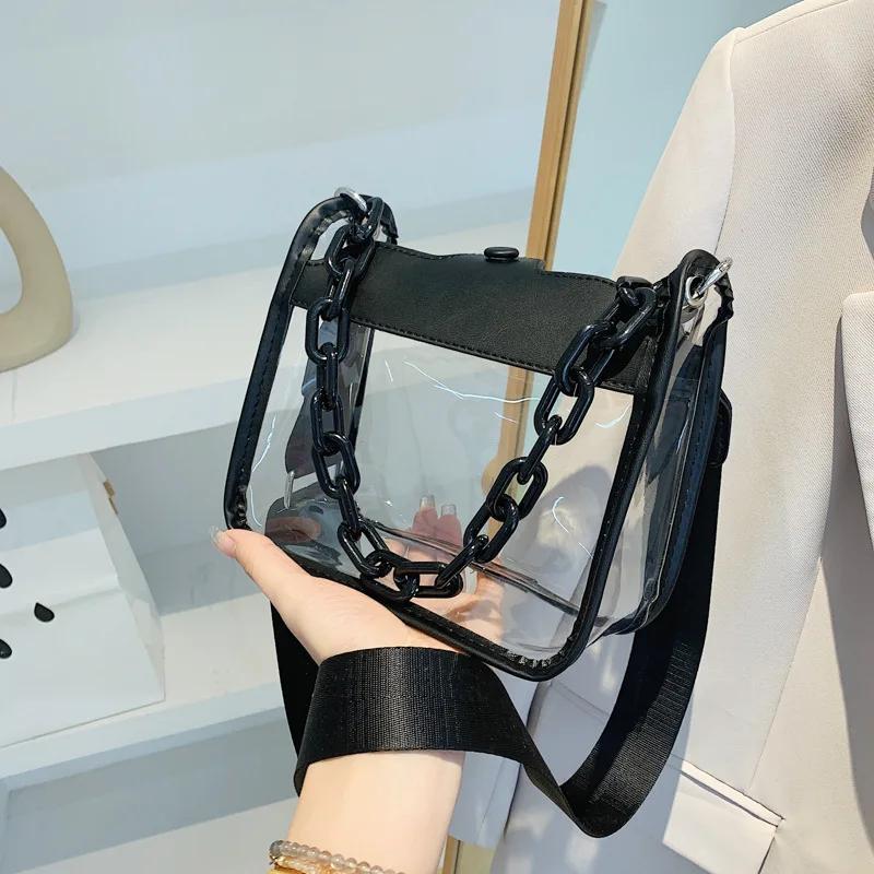 Průhledná kabelka crossbody pro ženy z PVC, transparentní, na jedno rameno, přenosná taška přes rameno, malá čtvercová brašna