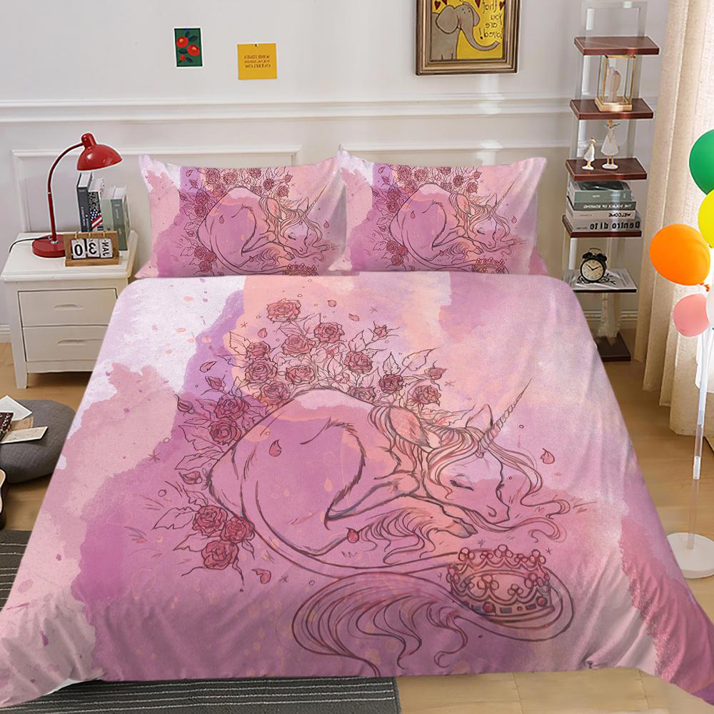 2023 New Style Unicorn Painting Soft Bedding Cover Set Duvet Cover Sets Unique Design Children Kids Teens Bedclothes Pillowcase