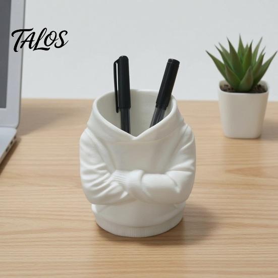 Artistic Stationery Storage Container 3D Printed Crossed Arms Hoodie Pen Holder, Large Capacity Desktop Organizer, Solid Decorative Holder for Office