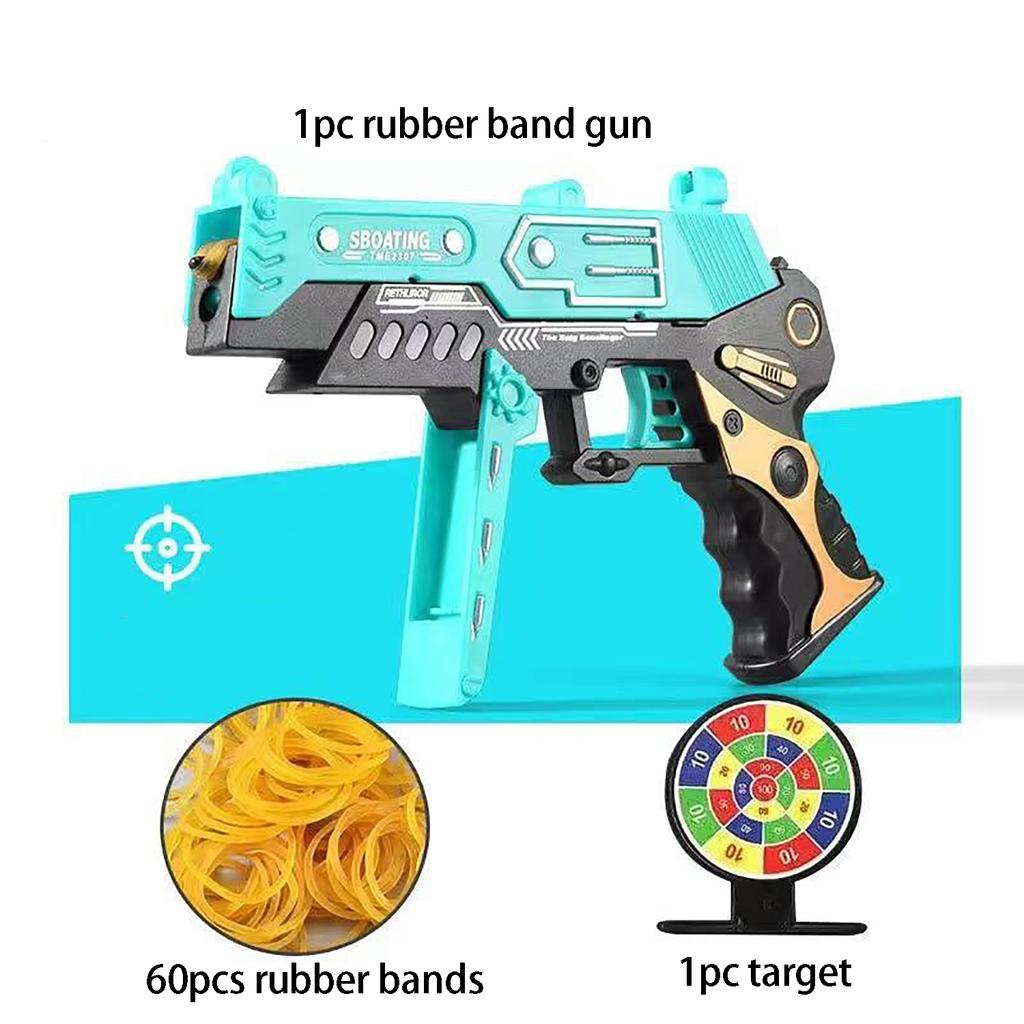 Large Flip Rubber Band Pistol Submachine Gun Children's Toys To Eat Chicken Harmless Rubber Band Pistol 60 Rubber Bands.