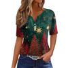 Women's T Shirt Christmas Print Button Short Sleeve Daily Weekend Fashion Basic V- Neck Regular Top