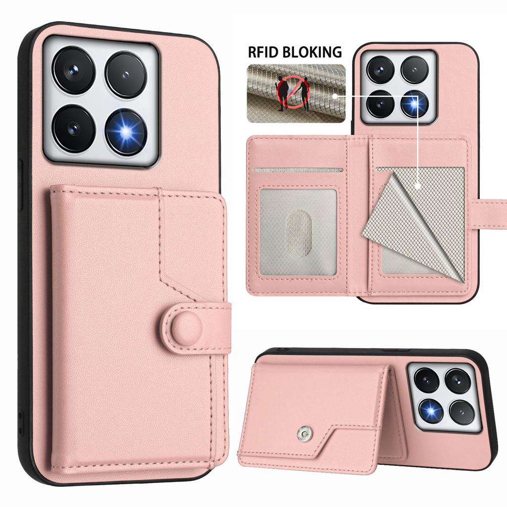 Für Xiaomi 14T Hülle RFID-Blockierender Kartenhalter Ständer TPU+PU-Leder Handy-Rückseite