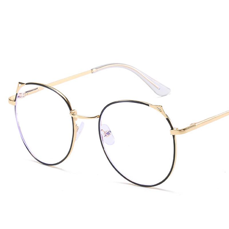 Luxury Fashion Optical Spectacle Eyeglasses Unisex Anti-Blue Light Plain Eyewear Cat Ear Oversized Metal Prescription Glasses