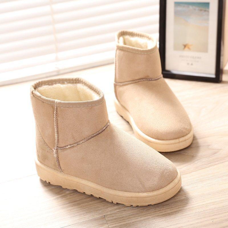 Winter Snow Boots Female Students Warm Fleece Thickened Flat Bottom Warm Cotton Shoes Suede Short Snow Boots