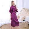 Women's Long Silk-Like Bathrobe - Solid Color Kimono Cardigan for Brides or Lounging