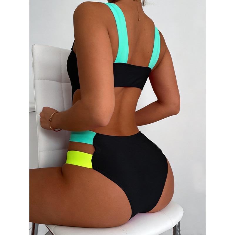 Women Sexy Color Block Backless Slim Fit One Piece Swimsuit