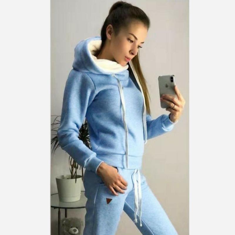 2025 Autumn/Winter Women's Fleece Fashion Leather Patch Hooded Casual Sports Set