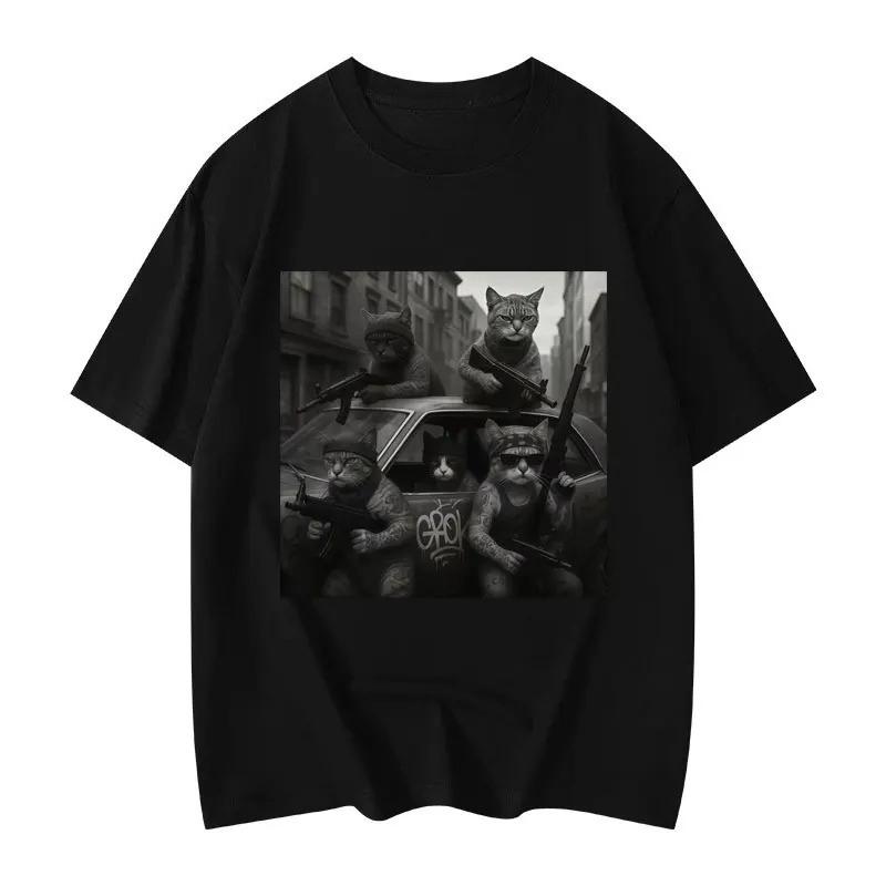 Funny Cat Gang Meme Graphic T Shirts Men's Women's Fashion Vintage Short Sleeve T-shirt High Quality Oversized T-shirts