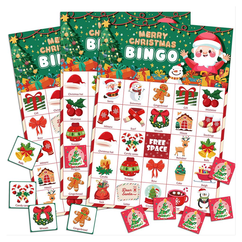 34 Christmas Themed Bingo Cards For 24 People Group Games Party Supplies Family Gathering Interactive Paper Game