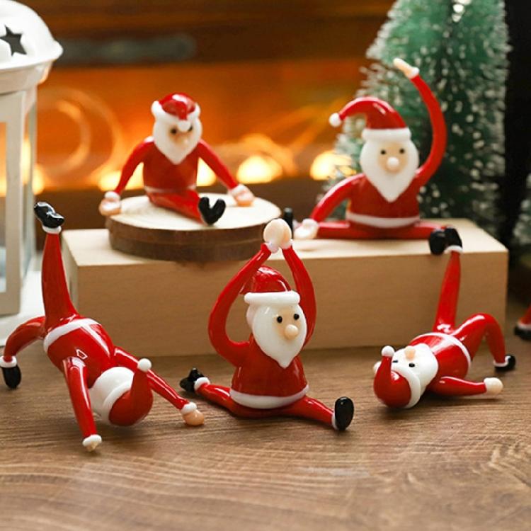 Christmas Decorative Figurine Santa Clauses Ornament Glass Yogas Santa Clauses Figurines for Holiday Car Home Decorations