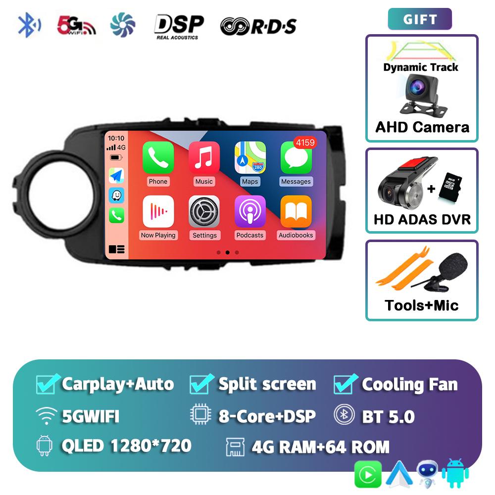 Android 14 Carplay Auto Car Radio For Toyota Yaris 2012 2013 2014 2015 2016 2017 GPS Multimedia Player Stereo WIFI+4G Video DSP