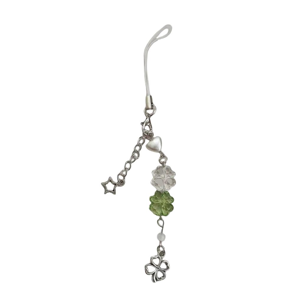 Fashionable Four Leaf Clovers Phone Charm Sturdy Acrylic Alloy Keychain Portable Phone Pendant for All Ages Adults