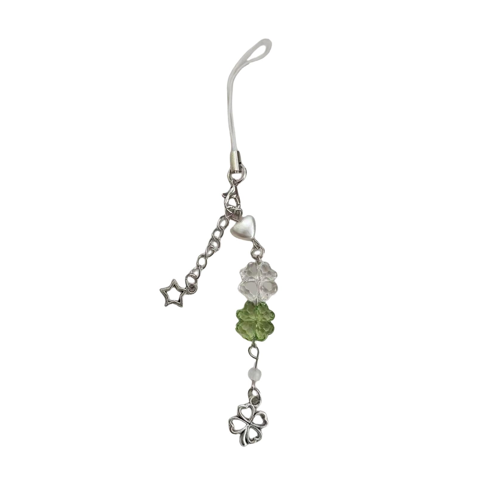 

Fashionable Four Leaf Clovers Phone Charm Sturdy Acrylic Alloy Keychain Portable Phone Pendant for All Ages Adults T2