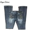 RogueWave Y2k American Pocket Embroidered Sequin Jeans Harajuku Retro Blue Loose Jeans New Fashionable High Waisted Slim Fit Flared Pants