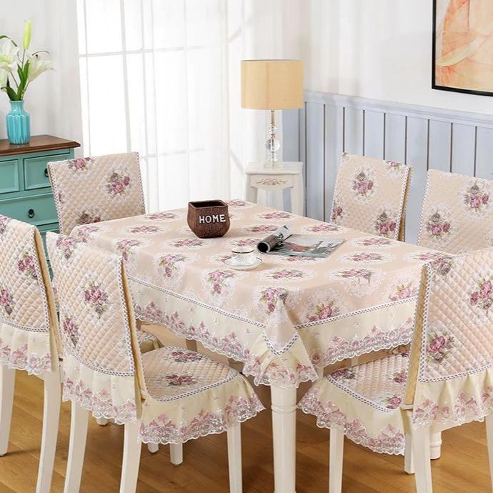 Cotton And Linen Stain Resistant Tablecloth Dining Chair Cover Tablecloth Set Rectangular Table Cloth Stool Anti Slip Seat Mat