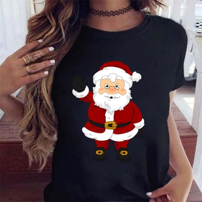 Merry Christmas Santa Leopard Plaid Tree Print Womens TShirt Casual Short Sleeve Top For Holiday Party Enthusiasts