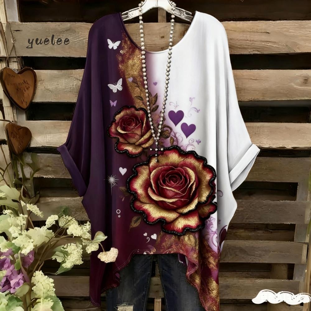 T-shirt da Donna Floreale Bohemien Design Colorato Vibrante All-Over Vestibilità Rilassata Girocollo Magliette da Donna Abbigliamento da Donna Popolare