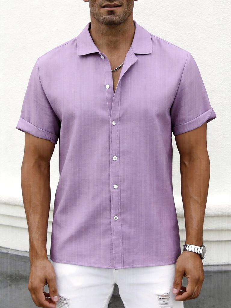 New summer men's plus size shirt teen solid color short-sleeved lapel shirt top men's