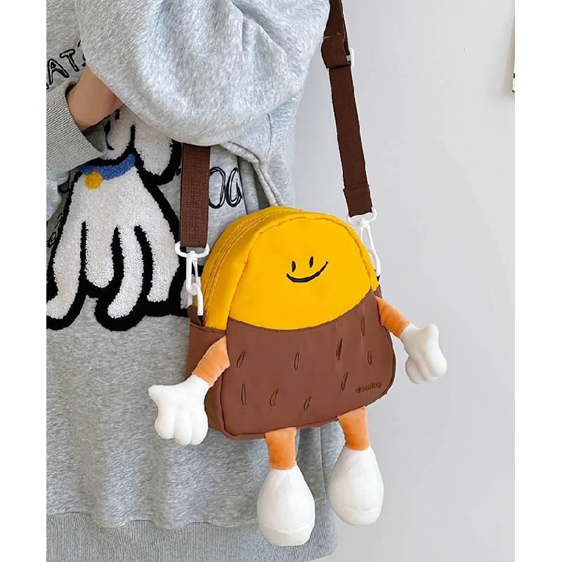 Charming Japanese Style Plush Potato Cartoon Crossbody Bag For Kids With Fun Print