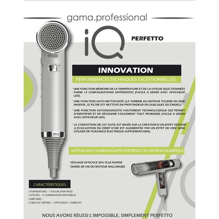 Professional Hairdryer Iq Perfetto Range - Grey - 3 Temperatures - 3 Speeds - 1 Cool Shot Button