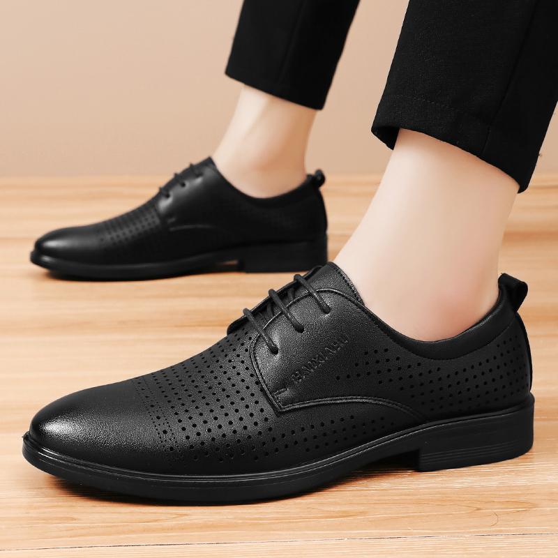 Fashion Summer Men's Leather Shoes Outdoor Comfortable and Breathable Design  Men's Black for Driving Office and Walking Casual Shoes