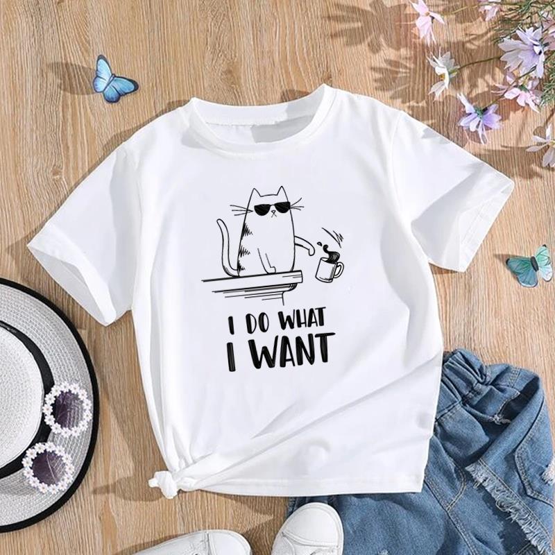 European size T Shirt Women Cat Funny Coffee Love Trend Cute Print Tee Top Fashion Female Clothing Short Sleeve Graphic T-shirts