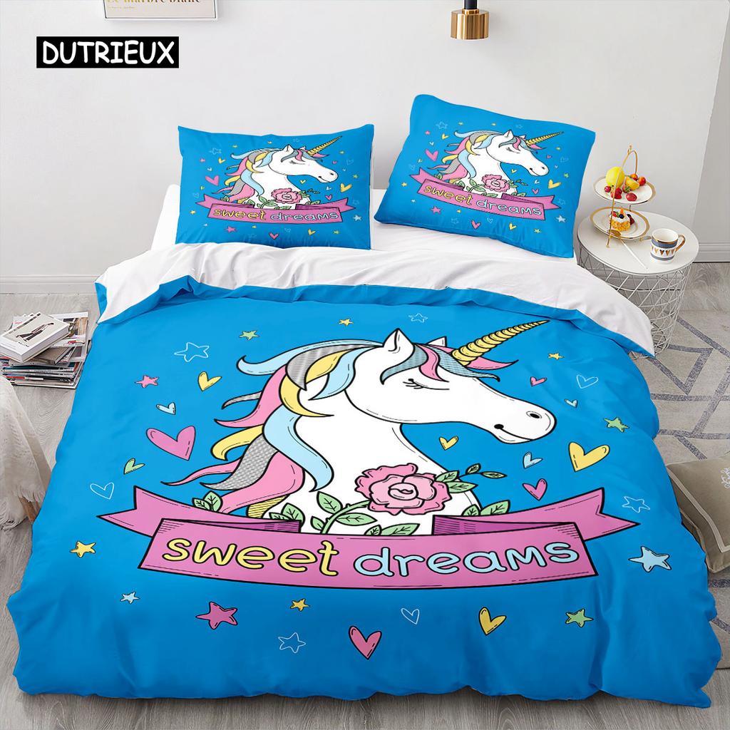 Cartoon Horse Duvet Cover 3D Anime Bedding Set for Kids Girls Soft Microfiber Quilt Cover with Zipper Closure